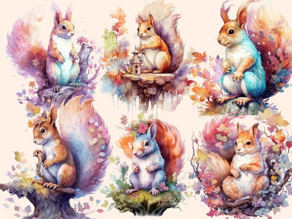 Elderwood Squirrels Watercolor Clipart fairy forest - Wonders Artist