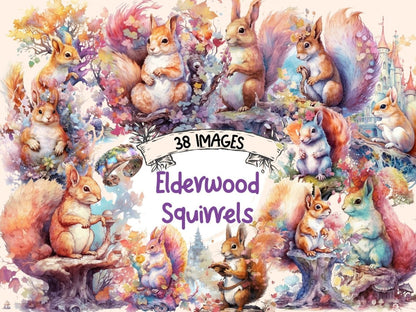 Elderwood Squirrels Watercolor Clipart fairy forest - Wonders Artist