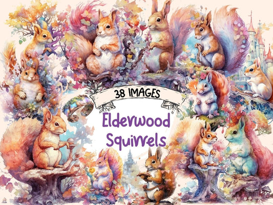 Elderwood Squirrels Watercolor Clipart fairy forest - Wonders Artist