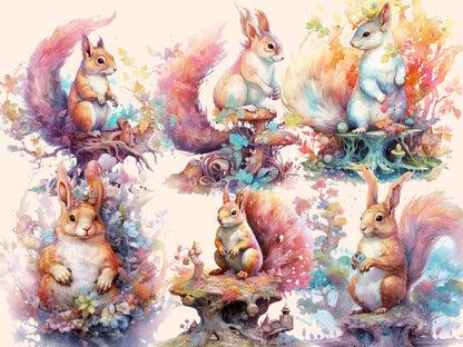 Elderwood Squirrels Watercolor Clipart fairy forest - Wonders Artist