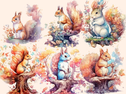 Elderwood Squirrels Watercolor Clipart fairy forest - Wonders Artist