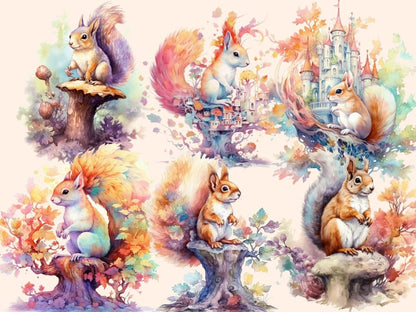 Elderwood Squirrels Watercolor Clipart fairy forest - Wonders Artist