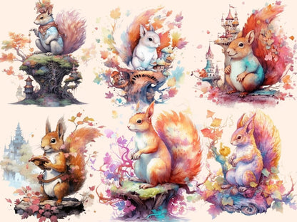 Elderwood Squirrels Watercolor Clipart fairy forest - Wonders Artist