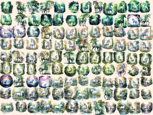 Clipart cu Unicornii din Lemn Vechi în Acuarelă