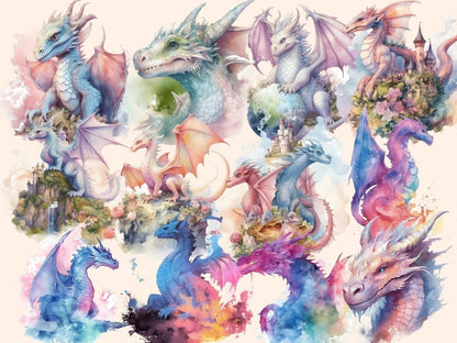 Elemental Dragons Watercolor Clipart dragon art - Wonders Artist