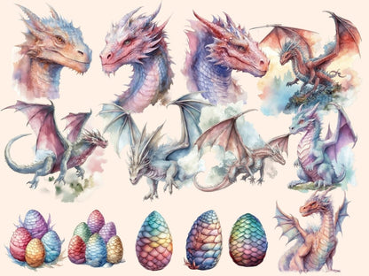 Elemental Dragons Watercolor Clipart dragon art - Wonders Artist