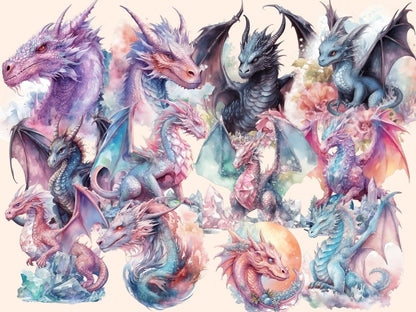 Elemental Dragons Watercolor Clipart dragon art - Wonders Artist