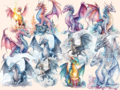 Elemental Dragons Watercolor Clipart dragon art - Wonders Artist