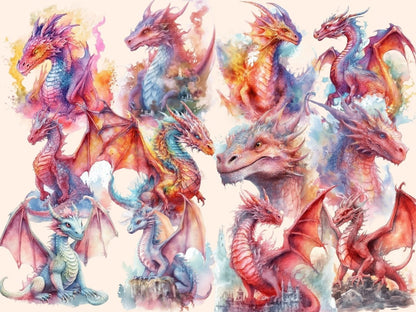 Elemental Dragons Watercolor Clipart dragon art - Wonders Artist