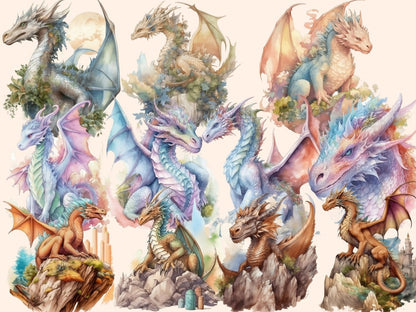 Elemental Dragons Watercolor Clipart dragon art - Wonders Artist