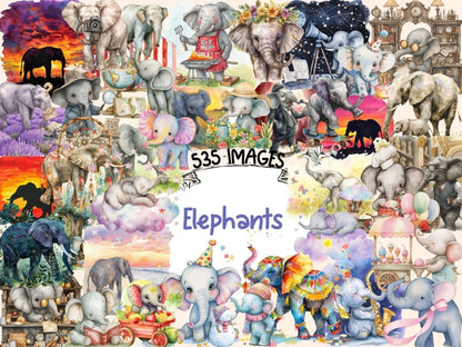 Elephants Watercolor Clipart african animals png - Wonders Artist