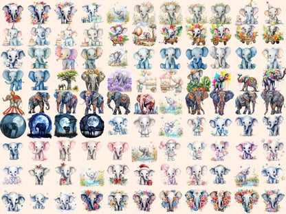 Elephants Watercolor Clipart african animals png - Wonders Artist