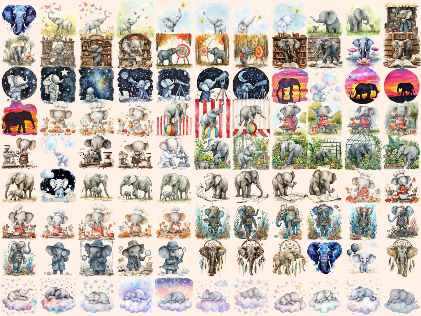 Elephants Watercolor Clipart - High - Quality Instant Digital Download for Creative Projects