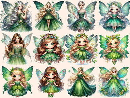 Emerald Fairies Clipart - High - Quality Instant Digital Download for Creative Projects