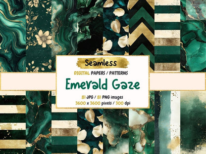 Emerald Gaze Seamless Digital Paper Crystal Green Print - Wonders Artist