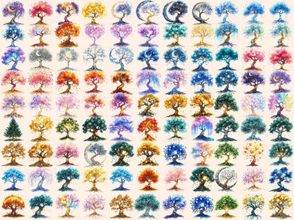 Enchanted Trees Watercolor Clipart - High - Quality Instant Digital Download for Creative Projects