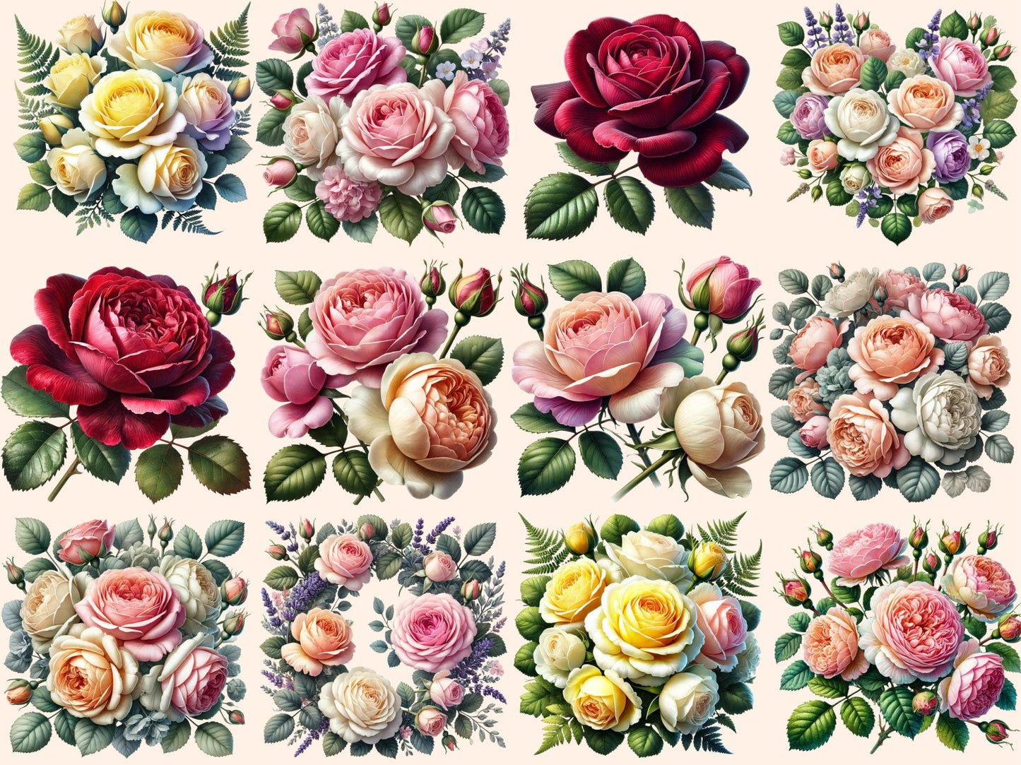 English Roses Clipart - High - Quality Instant Digital Download for Creative Projects