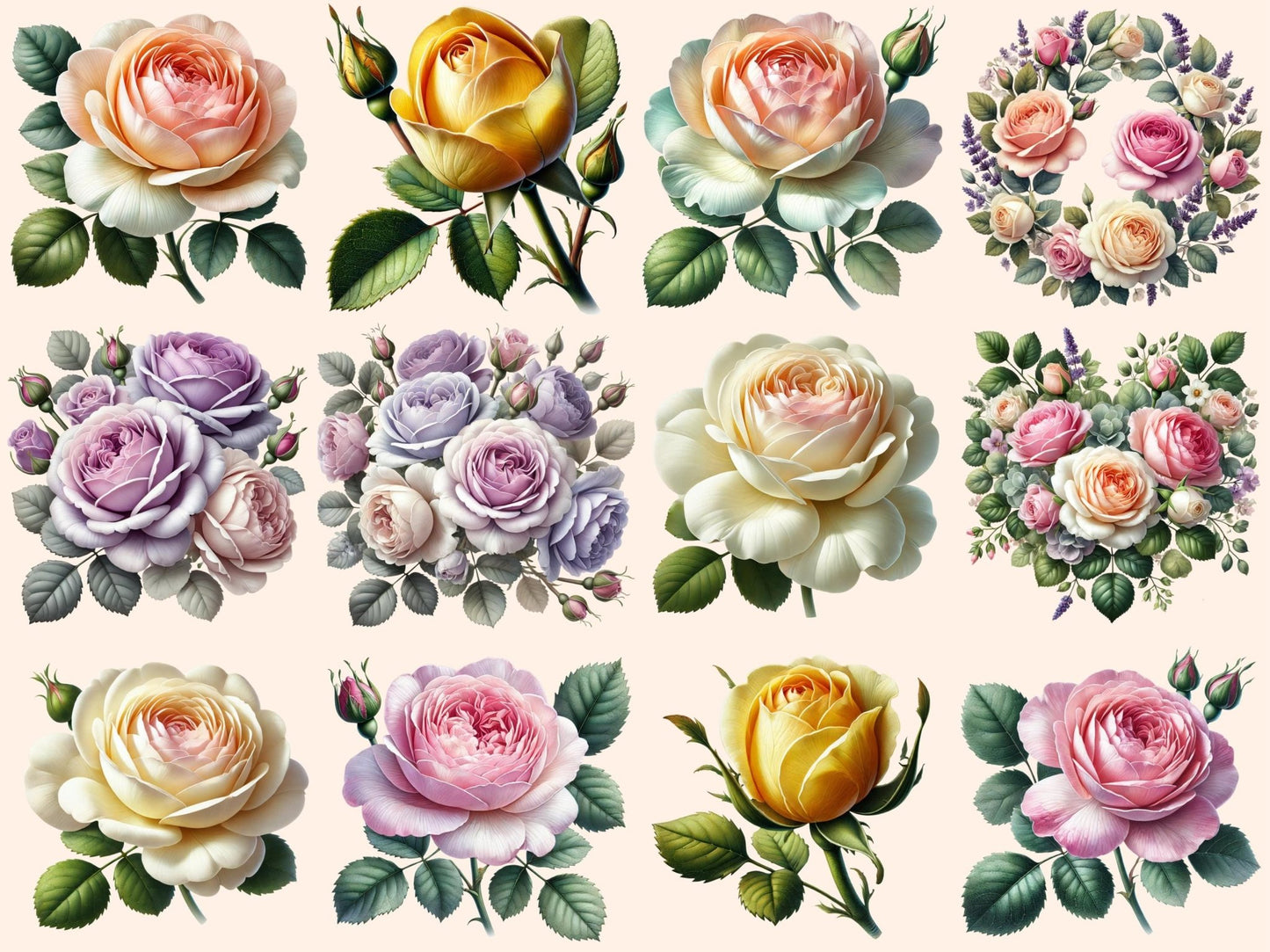 English Roses Clipart - High - Quality Instant Digital Download for Creative Projects