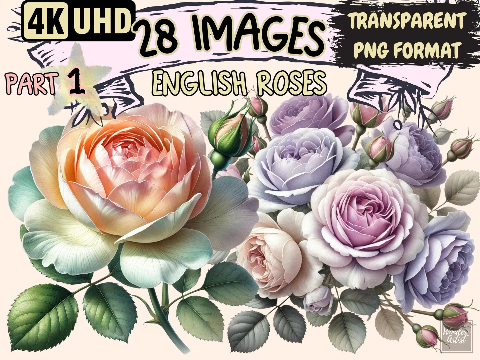 English Roses Clipart - High - Quality Instant Digital Download for Creative Projects