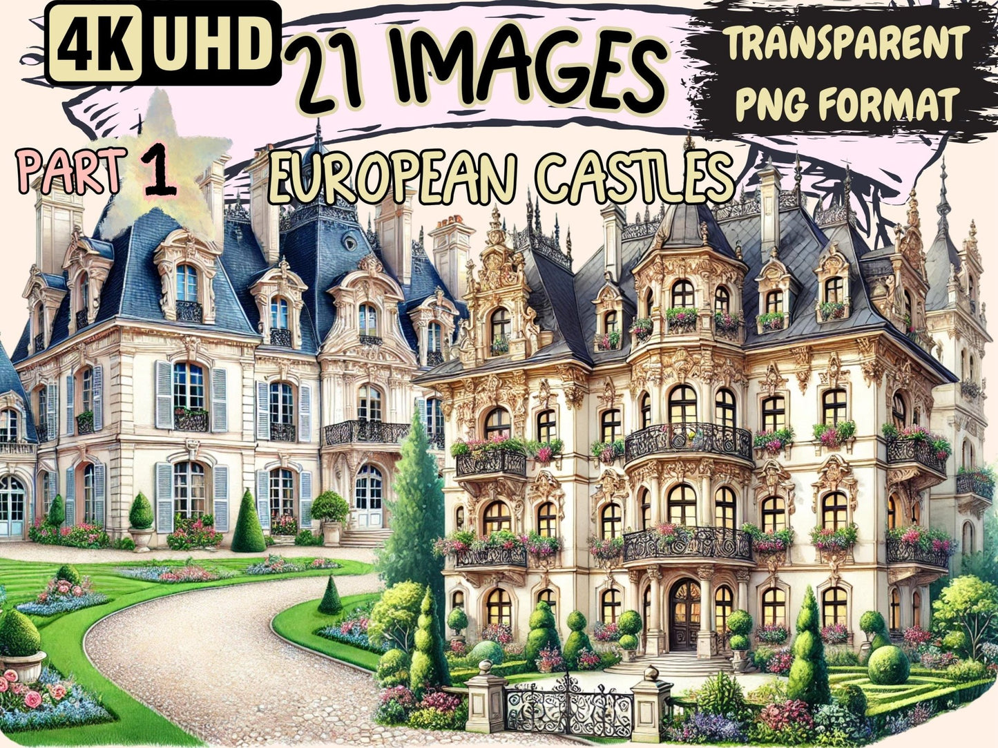 European Castles Clipart - High - Quality Instant Digital Download for Creative Projects