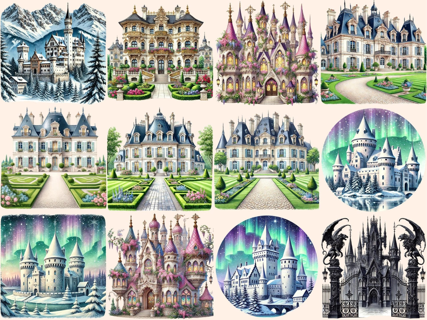 European Castles Clipart - High - Quality Instant Digital Download for Creative Projects