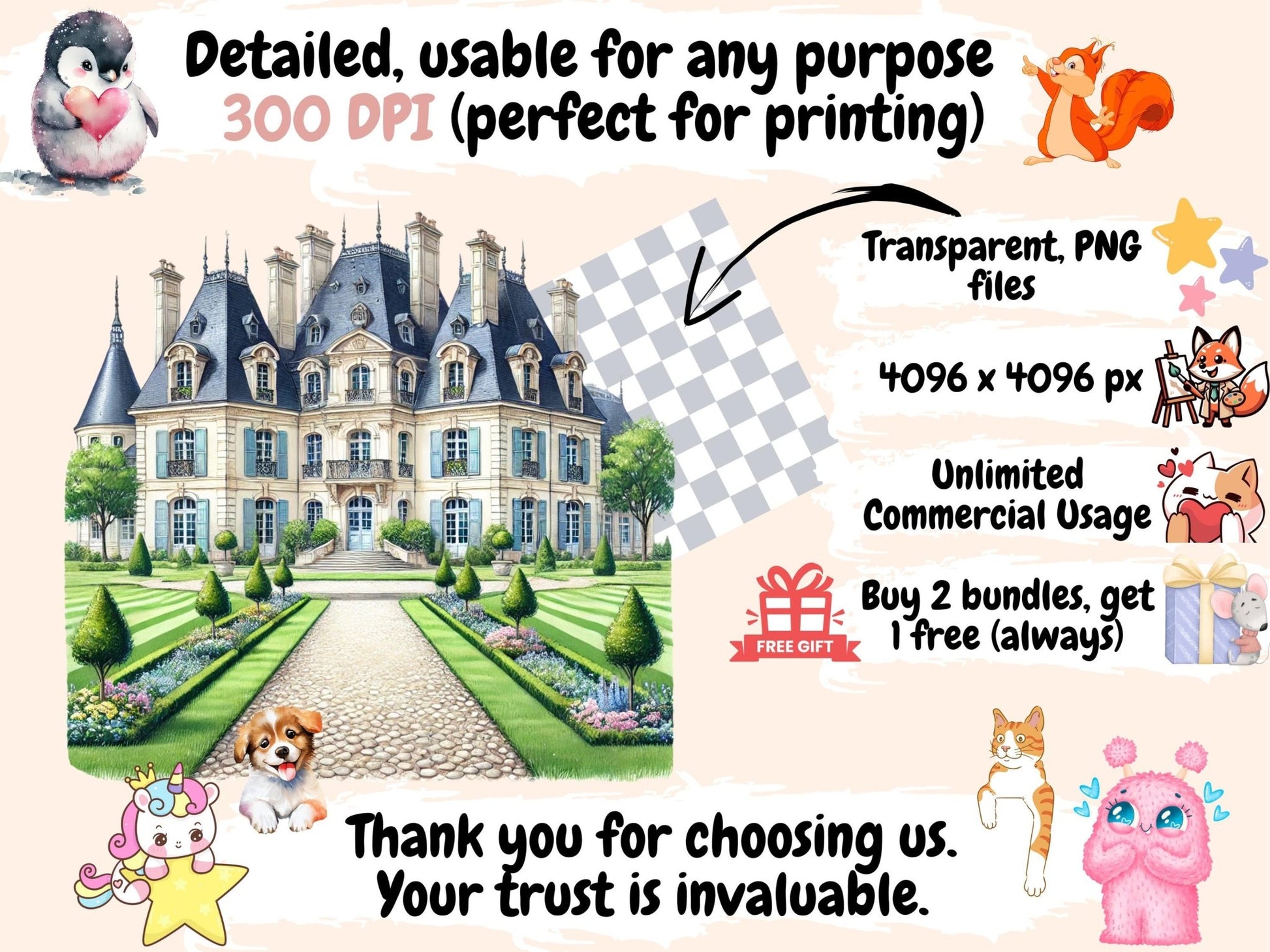 European Castles Clipart - High - Quality Instant Digital Download for Creative Projects