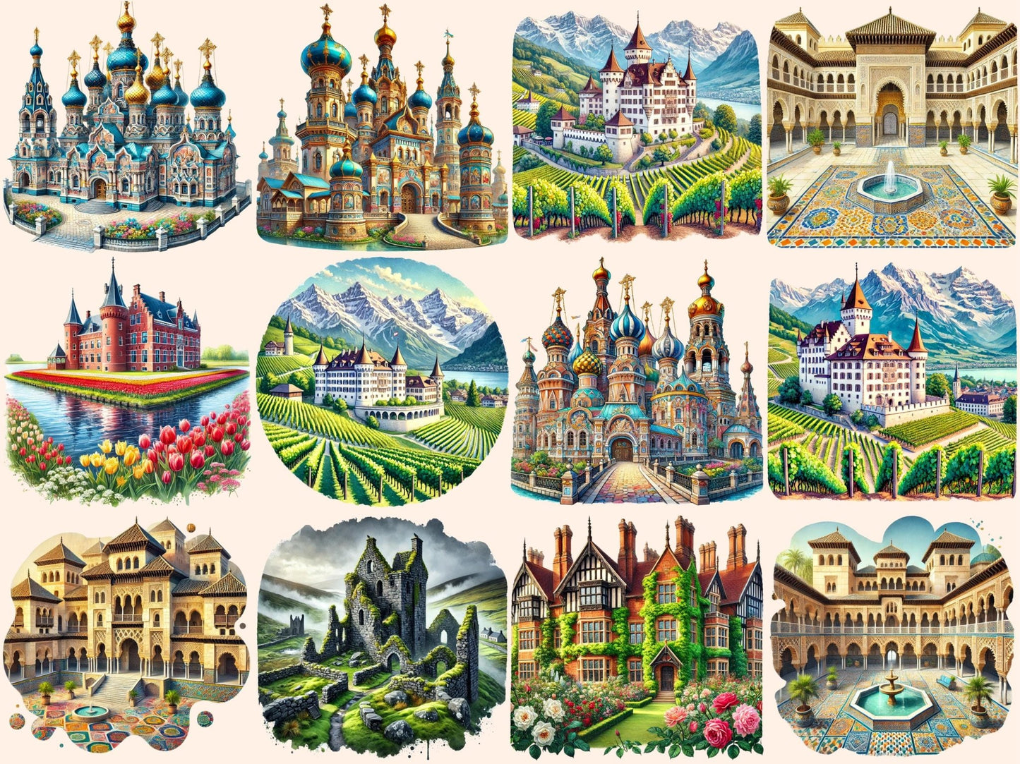 European Castles (P2) Clipart - High - Quality Instant Digital Download for Creative Projects