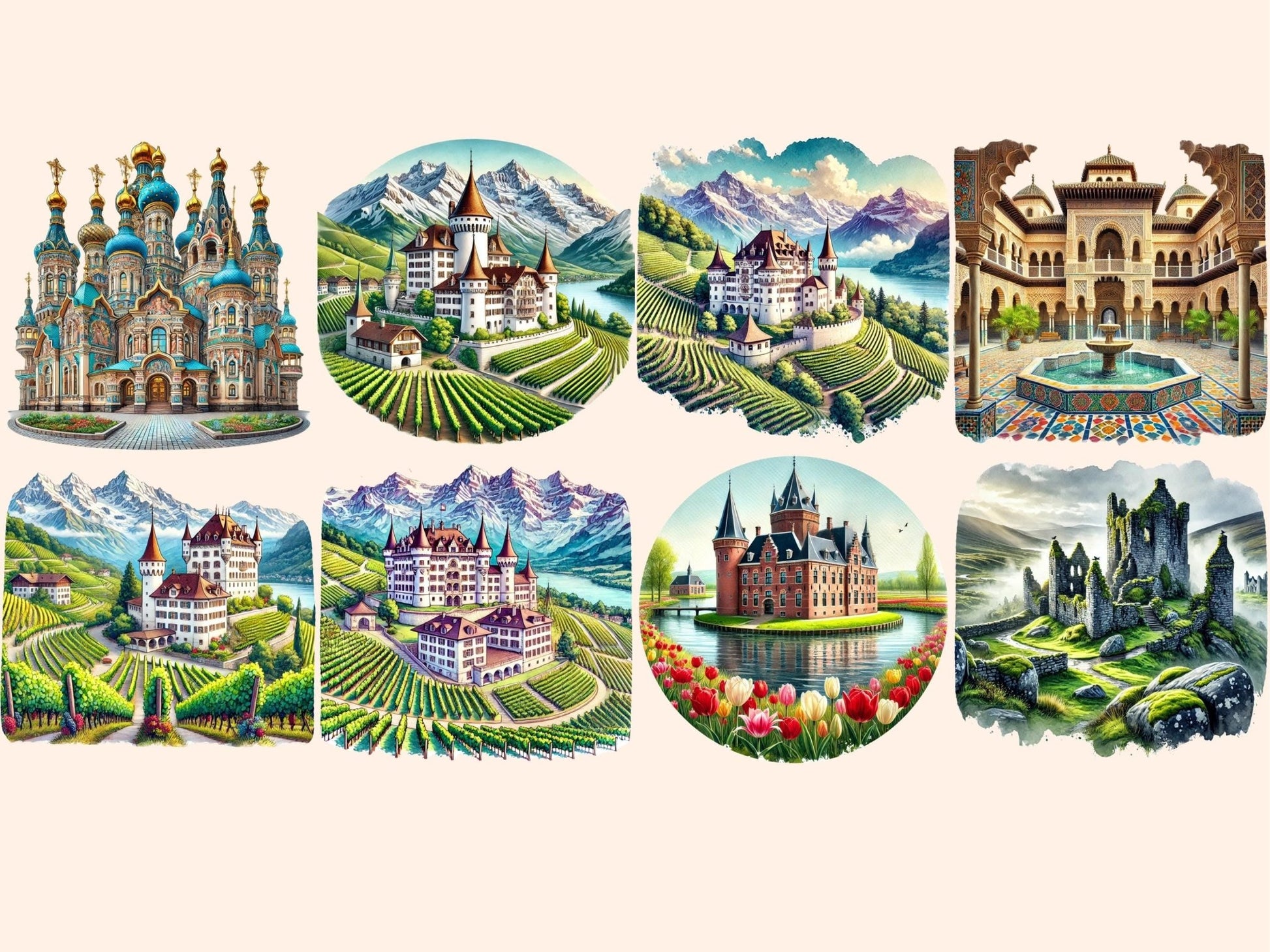 European Castles (P2) Clipart - High - Quality Instant Digital Download for Creative Projects