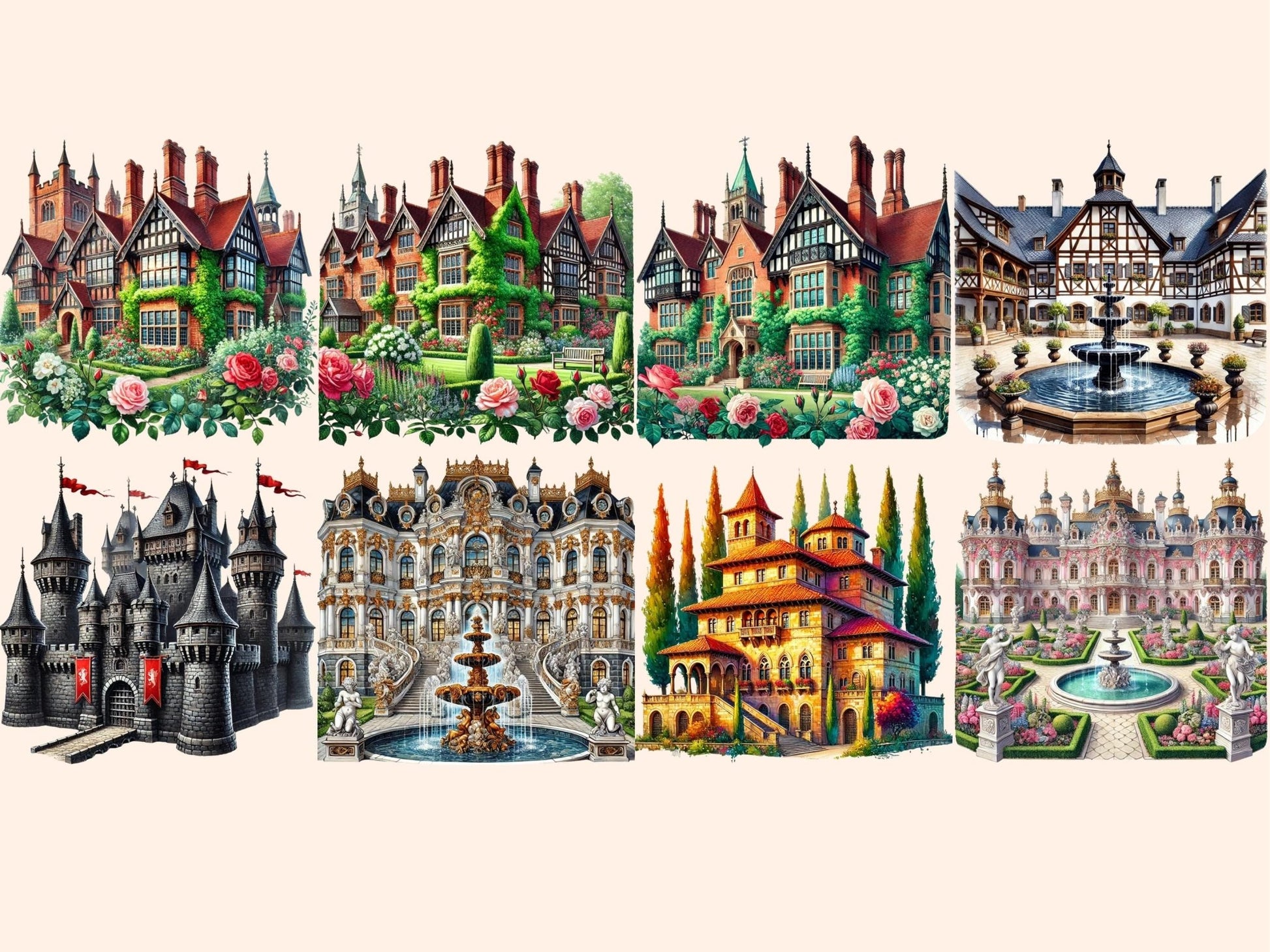 European Castles (P3) Clipart - High - Quality Instant Digital Download for Creative Projects