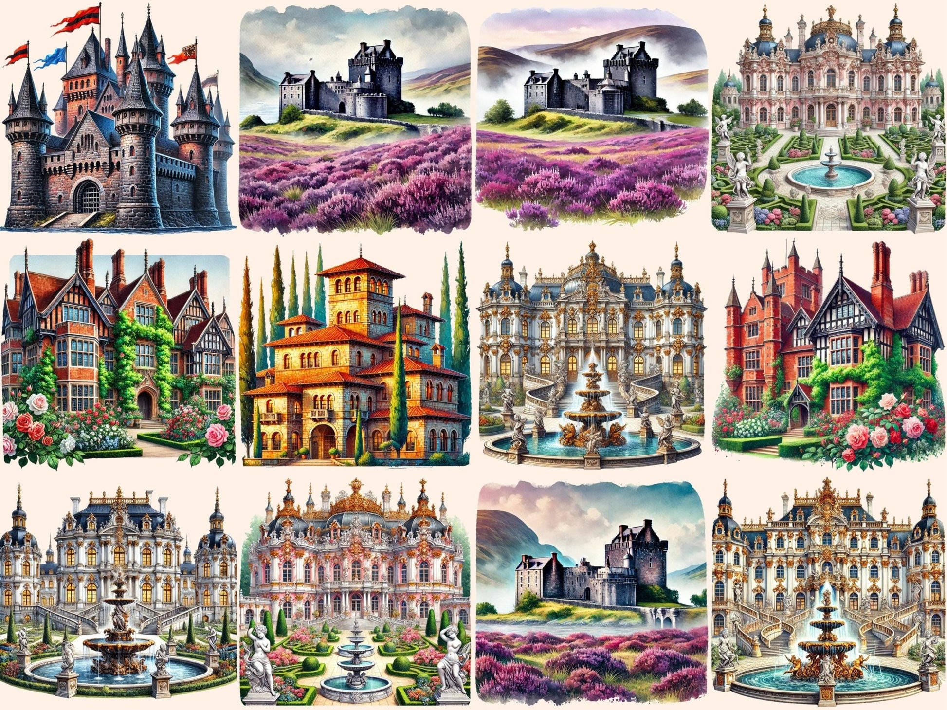 European Castles (P3) Clipart - High - Quality Instant Digital Download for Creative Projects