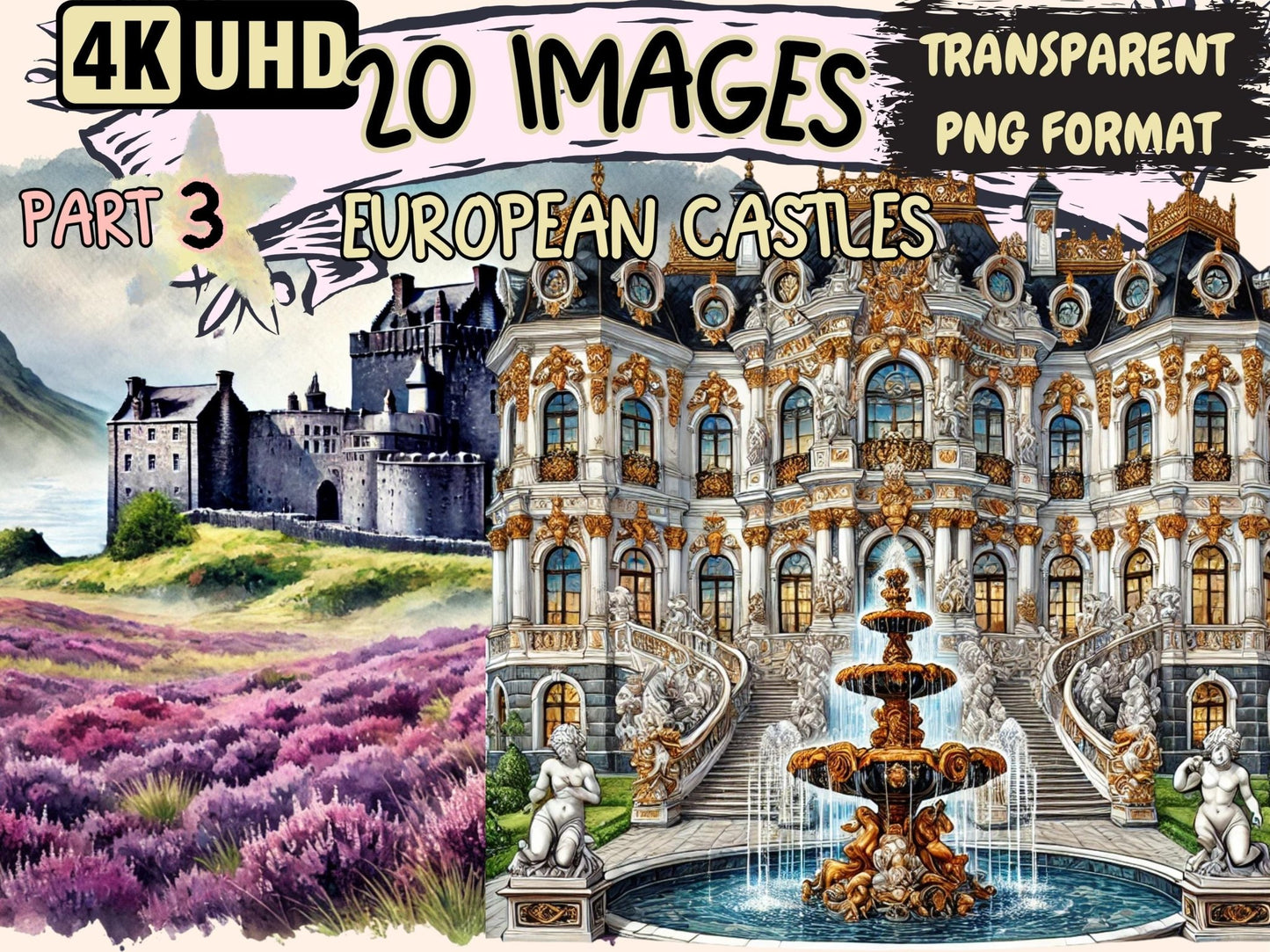 European Castles (P3) Clipart - High - Quality Instant Digital Download for Creative Projects