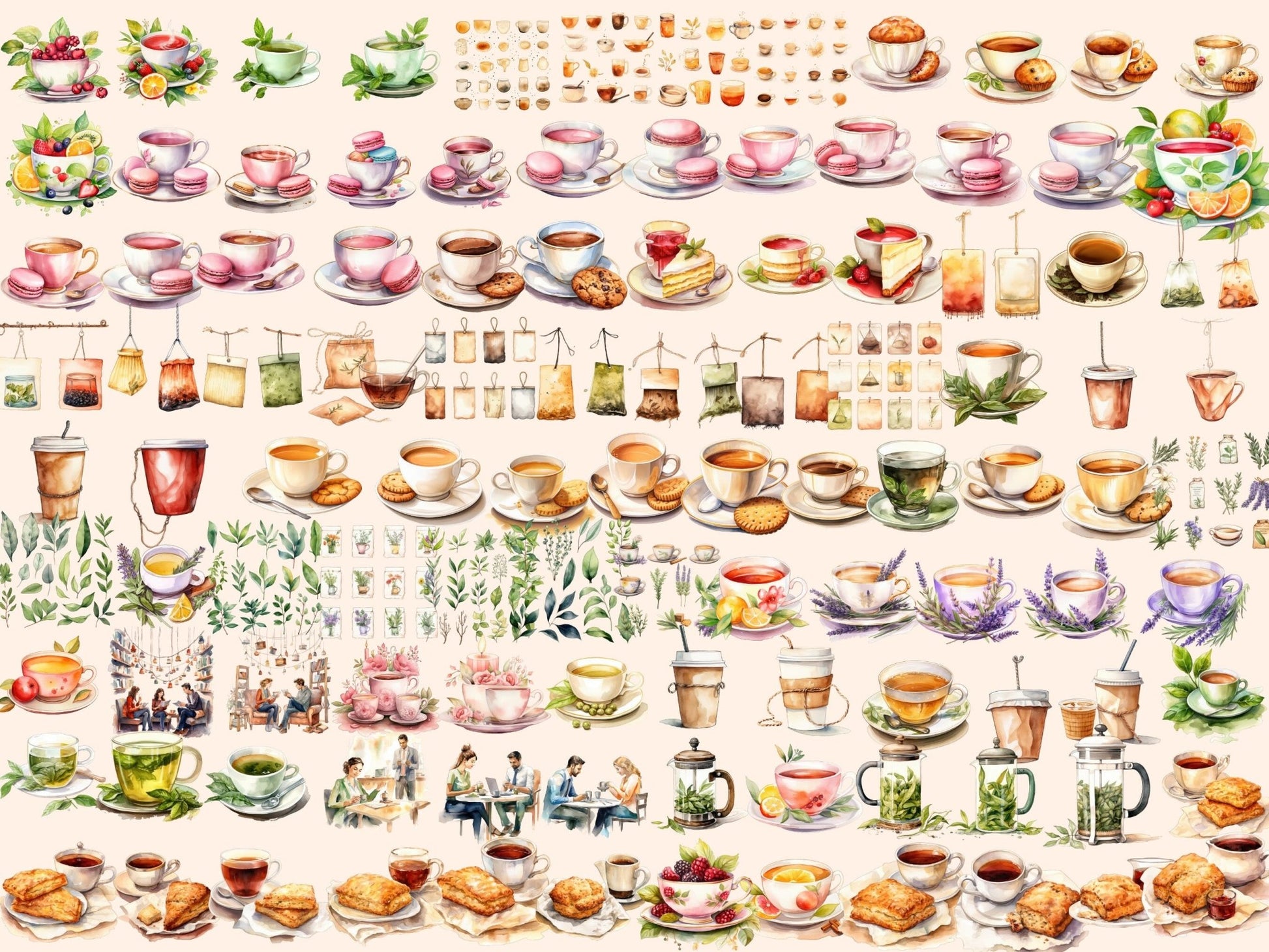 Everyday Tea Watercolor Clipart - High - Quality Instant Digital Download for Creative Projects