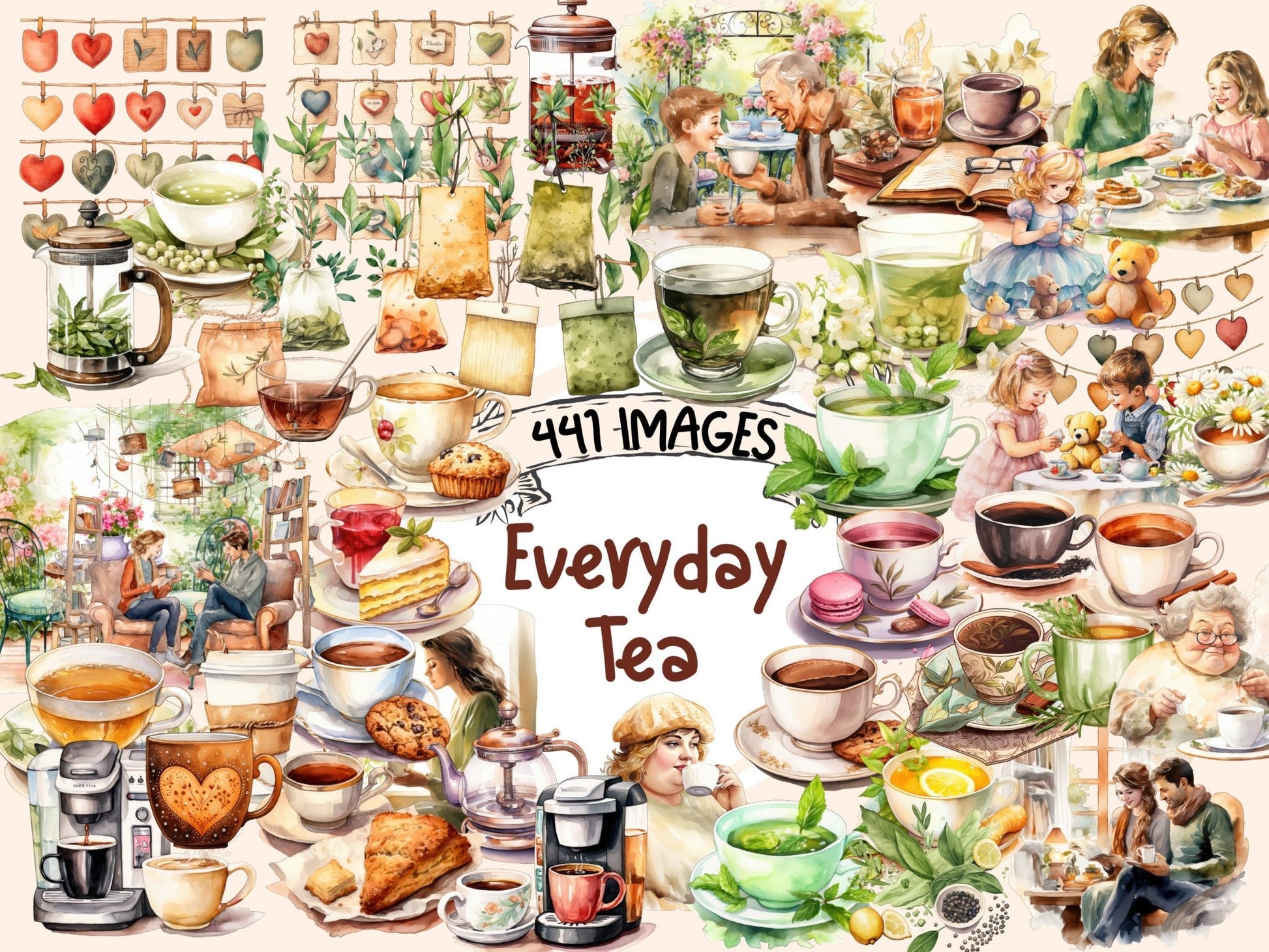 Everyday Tea Watercolor Clipart - High - Quality Instant Digital Download for Creative Projects