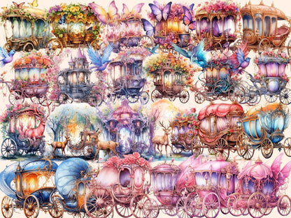 Fairy Carriages Watercolor Clipart carriage clipart - Wonders Artist