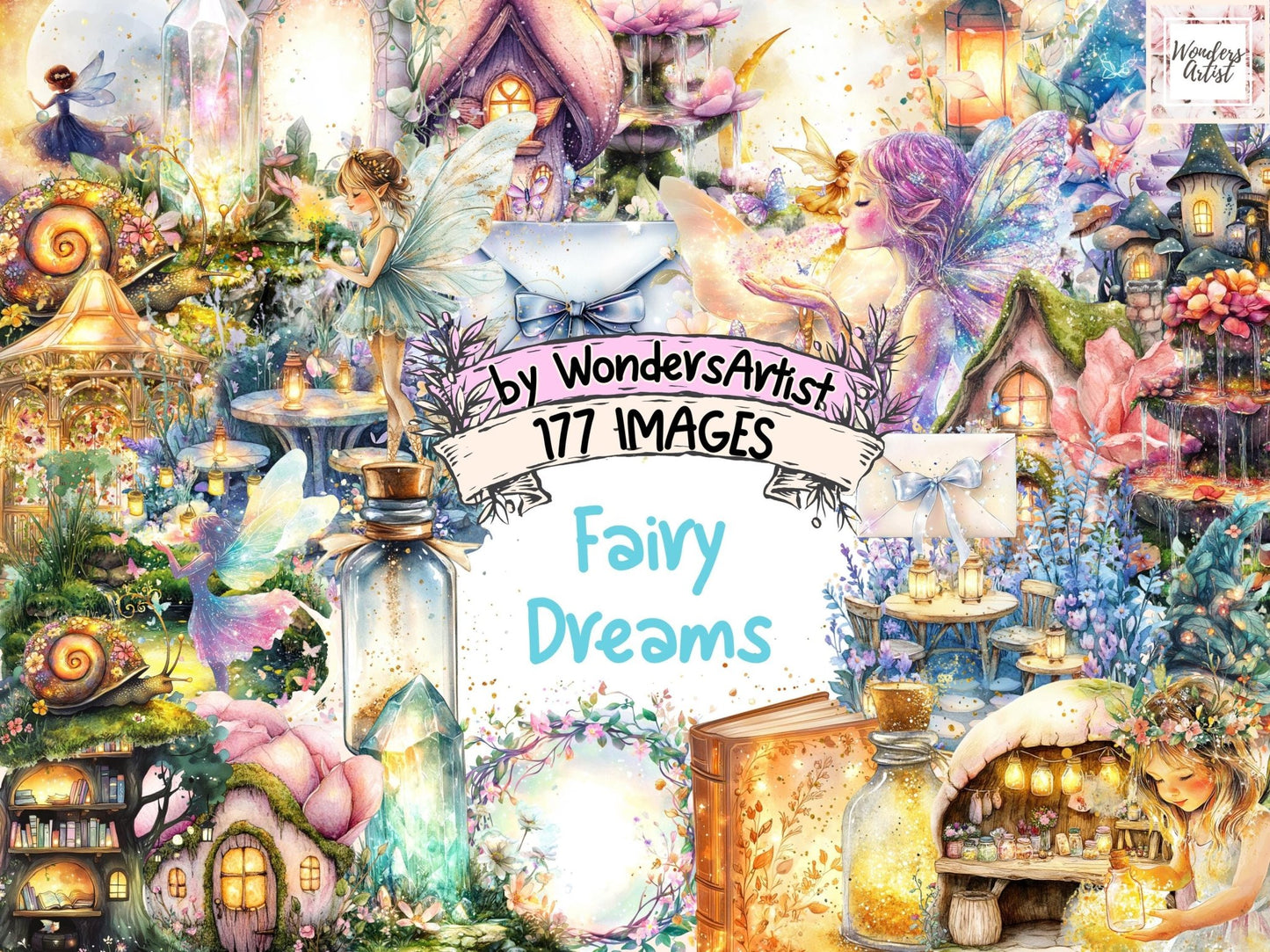 Fairy Dreams Watercolor Clipart - High - Quality Instant Digital Download for Creative Projects