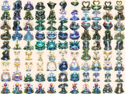 Fairy Fountains Watercolor Clipart Dreamy Fountain Art - Wonders Artist