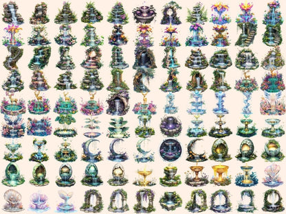 Fairy Fountains Watercolor Clipart Dreamy Fountain Art - Wonders Artist
