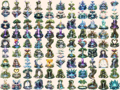 Fairy Fountains Watercolor Clipart Dreamy Fountain Art - Wonders Artist