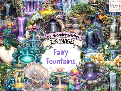Fairy Fountains Watercolor Clipart Dreamy Fountain Art - Wonders Artist