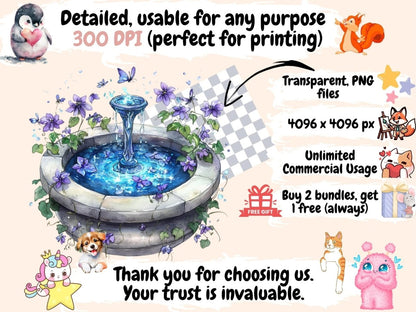 Fairy Fountains Watercolor Clipart Dreamy Fountain Art - Wonders Artist