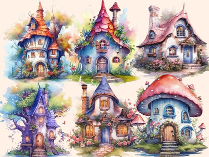 Fairy Houses Watercolor Clipart fairy clipart - Wonders Artist