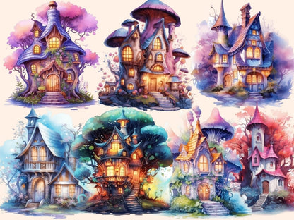 Fairy Houses Watercolor Clipart fairy clipart - Wonders Artist