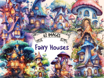 Fairy Houses Watercolor Clipart fairy clipart - Wonders Artist