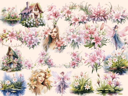 Fairy Lily Watercolor Clipart fairy lily clipart - Wonders Artist