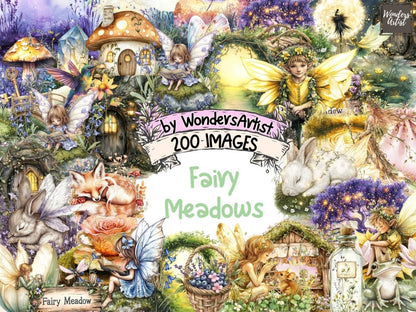 Fairy Meadows Watercolor Clipart enchanted meadow art - Wonders Artist