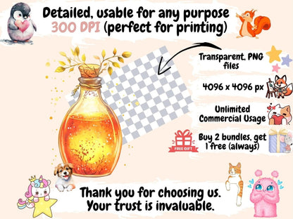 Fairy Potions Watercolor Clipart Cute Potion PNG - Wonders Artist