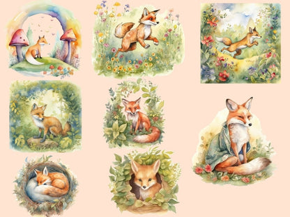Fairytale Foxes Watercolor (Legacy) Clipart Animal clipart - Wonders Artist
