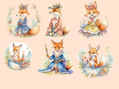 Fairytale Foxes Watercolor (Legacy) Clipart Animal clipart - Wonders Artist