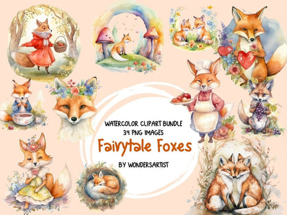 Fairytale Foxes Watercolor (Legacy) Clipart Animal clipart - Wonders Artist