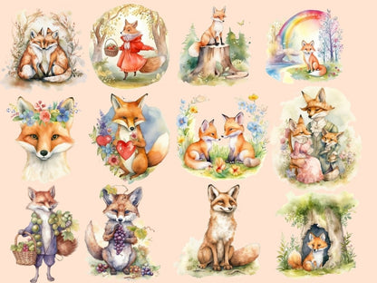 Fairytale Foxes Watercolor (Legacy) Clipart Animal clipart - Wonders Artist